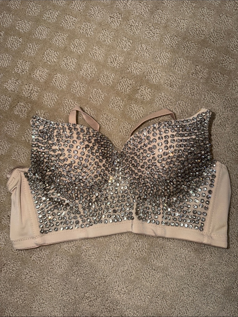 Embellished Nude Rhinestone Crop Top - Picture 3 of 5